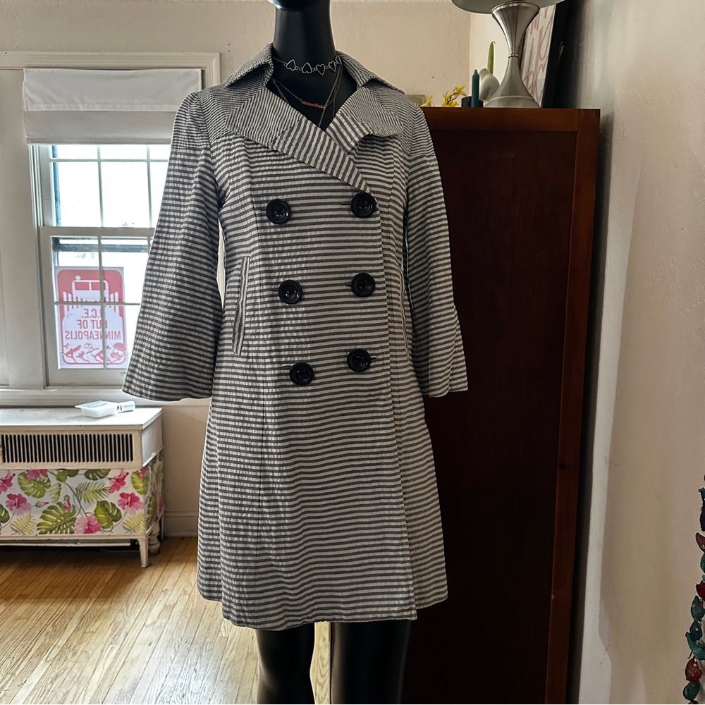The Anthropologie Elevenses Blue/Grey Striped Oversize Coat